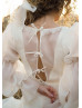 V Neck Ivory Organza Lace Tie Back Airy Wedding Dress V Neck Ivory Organza Lace Tie Back Airy Wedding Dress
